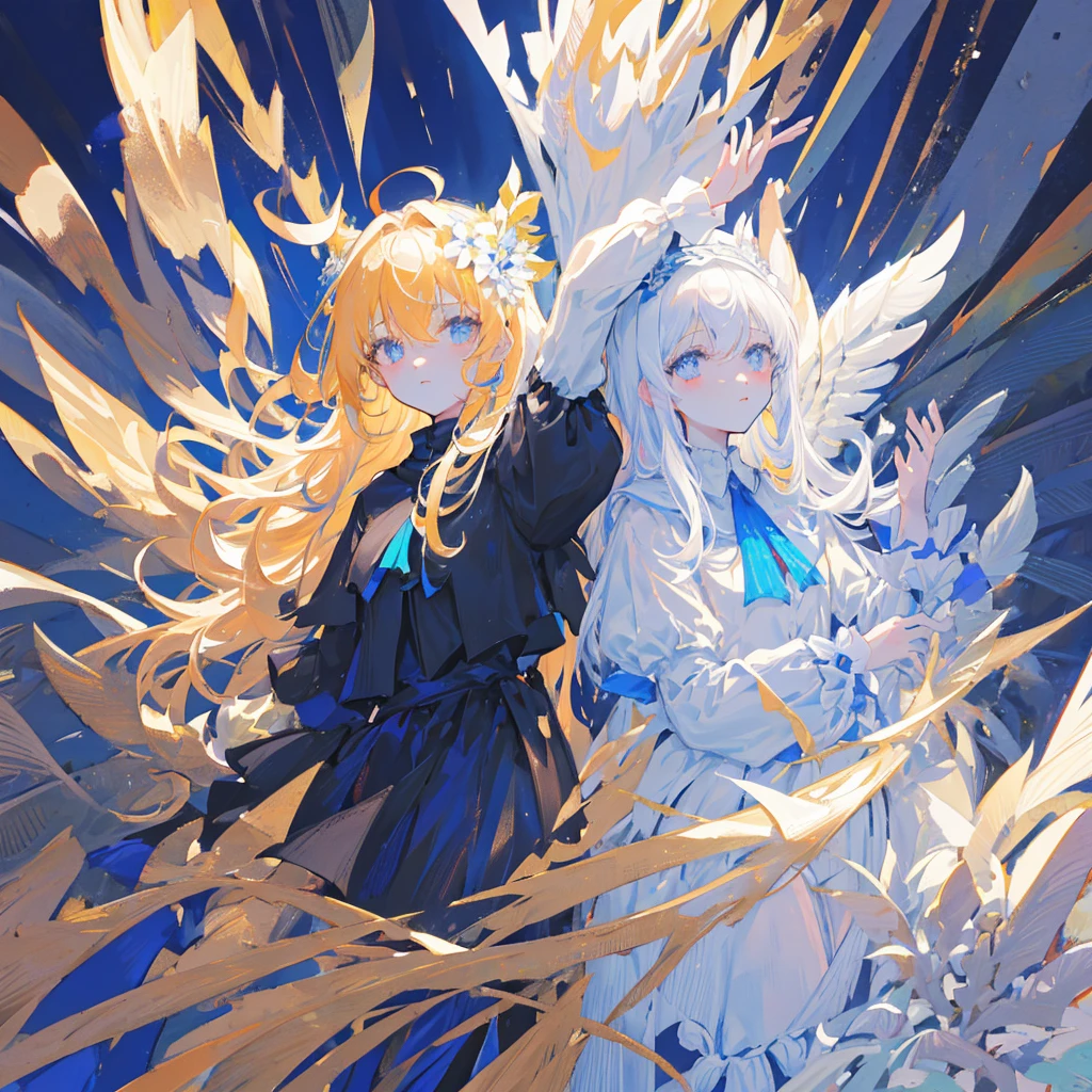 Dessins majestueus,delicat,epic,haute qualité, d'une jeune fille demone,avec des corne noir sur le front,une de chaque coter du front,oeil blanc,pas de pupille,cheveux blond, levre rose,neutre,teint de peau pale,habiller d'une robe blanche, serrant entre ses mains,une peluche ours,embiance douce,paradisiaque,dans un champs de fleur infinie.