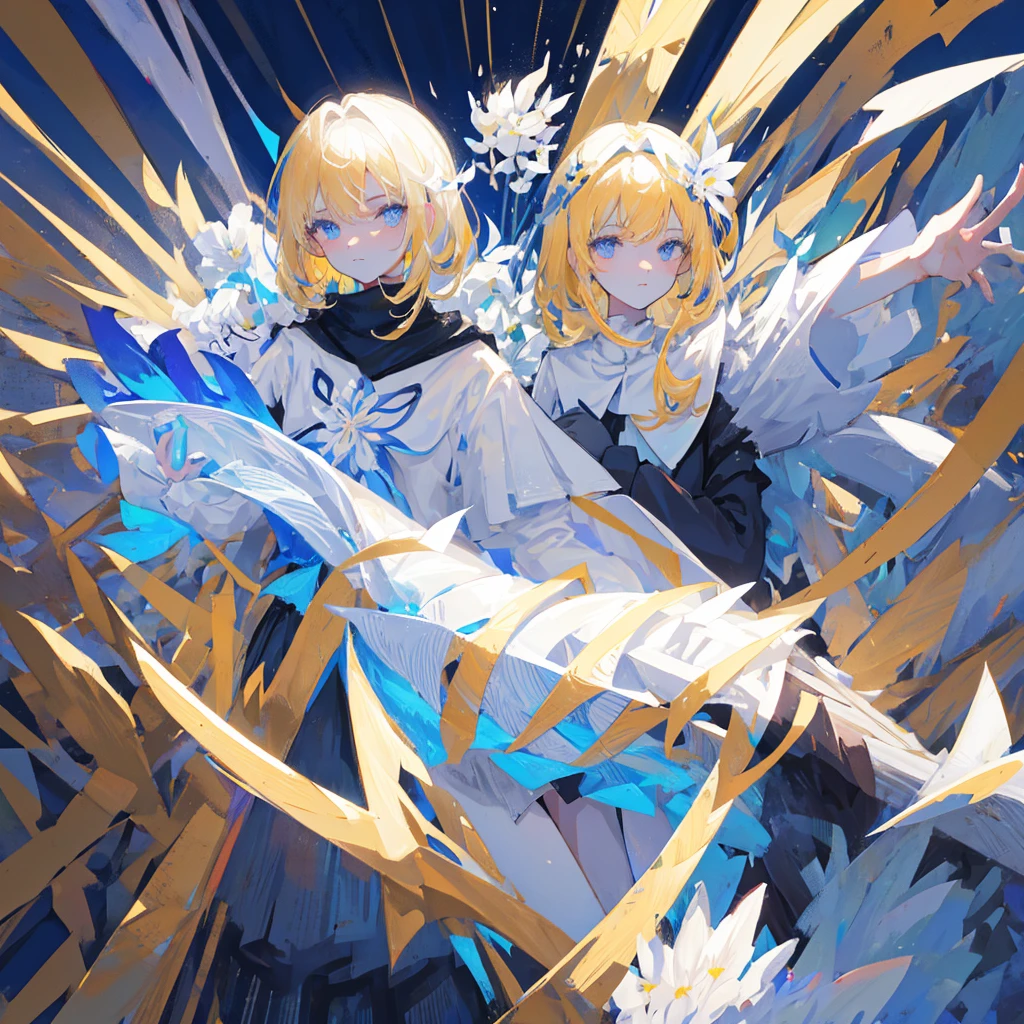 Dessins majestueus,delicat,epic,haute qualité, d'une jeune fille demone,avec des corne noir sur le front,une de chaque coter du front,oeil blanc,pas de pupille,cheveux blond, levre rose,neutre,teint de peau pale,habiller d'une robe blanche, serrant entre ses mains,une peluche ours,embiance douce,paradisiaque,dans un champs de fleur infinie.