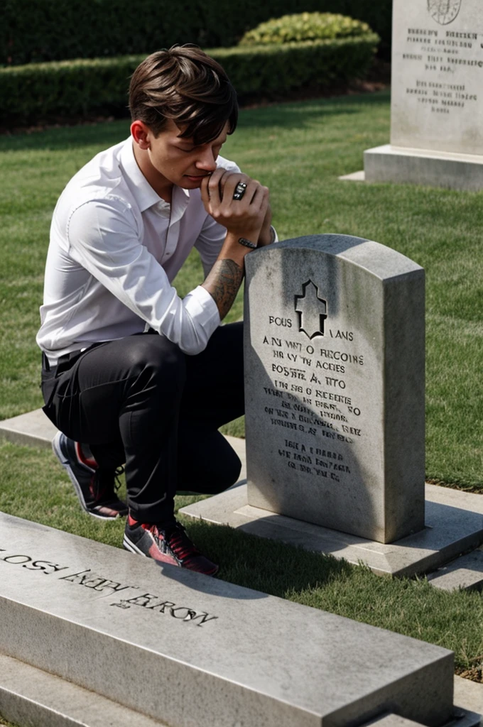 Louis Tomlinson crying next to a tombstone