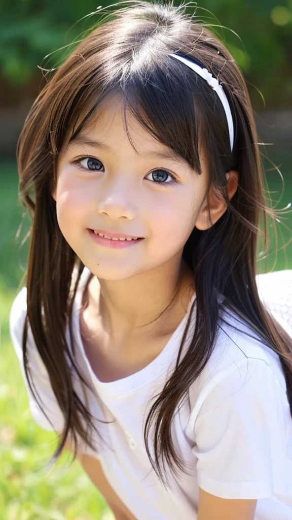 ((detailed face, cute face)), Children 、1 Beautiful girl、So cute、Plain white T-shirt