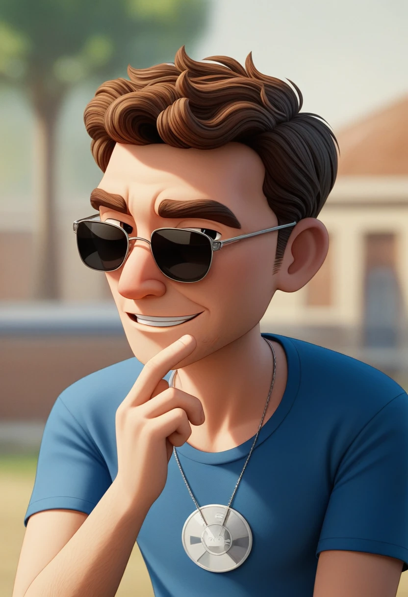Cartoon character of a man in sunglasses and blue shirt, animation character, stylized character, animation style rendering, 3d stylized, Arnold Maya rendering, Stylized 3D rendering, toon render screenshot, 3d character, 3d character, Stylized 3D rendering, 3D character rendering, cartoon character, Personagem de close up, character posing, (Pixar-style) (master part:1.2) (bokeh) (best qualityer) (skin detailed) (detailed texture) (8K) (Argilla) (cinematic lighting) (sharp focus