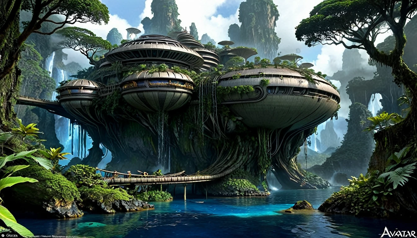 "Cree una image hyperrealistic de una vivienda Navi de la película 'Avatar'. Locate the structure deep in Pandora's lush forest, organically integrating architecture with the natural environment. Imagine giant trees intertwining with platforms and walkways, with an open design and natural materials such as polished wood and transparent fabrics. Capture the soft atmospheric lighting of Pandora, with rays of sun filtering through the forest canopy. Pay attention to intricate details inspired by Pandora's flora and fauna, with delicate carvings and patterns. Choose a camera angle that shows the scale and complexity of the structure, transporting viewers to the world of Pandora. #image #hyperrealistic #avatar #navi #organic architecture #pandora #stablediffusion #SDXL"