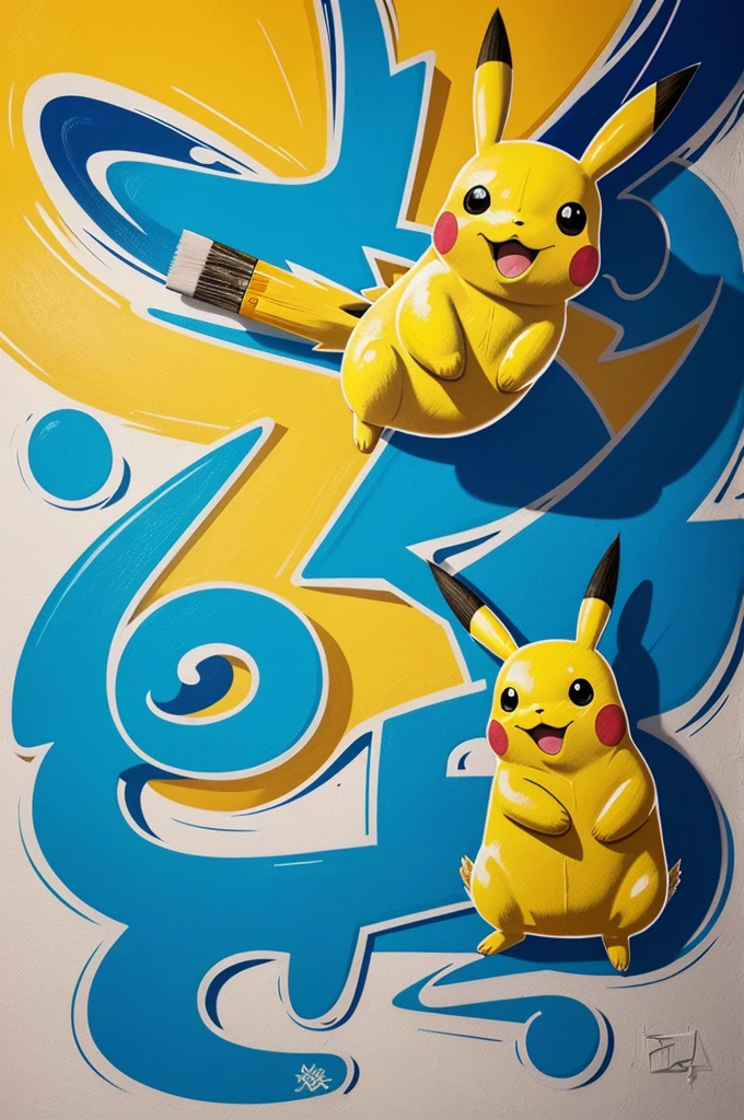 A mesmerizing 16K digital artwork that bursts with vibrant colors and dynamic energy. Pikachu is creatively portrayed as a talented artist, delicately sketching the name "ZAYA & friends hossegor" with a transparent brush filled with a magical array of star-shaped colors. The colorful spectrum comes alive in the pulsating letters, embodying the boundless flow of artistic inspiration. Pikachu gracefully holds a paintbrush and a star, surrounded by white shining stars. A captivating 3D image on the wall adds depth and dimension to this extraordinary graffiti-style masterpiece. This artwork masterfully blends elements of graffiti, photography, and typography, creating an unparalleled and enchanting visual experience., product, illustration, vibrant, painting, typography, graffiti