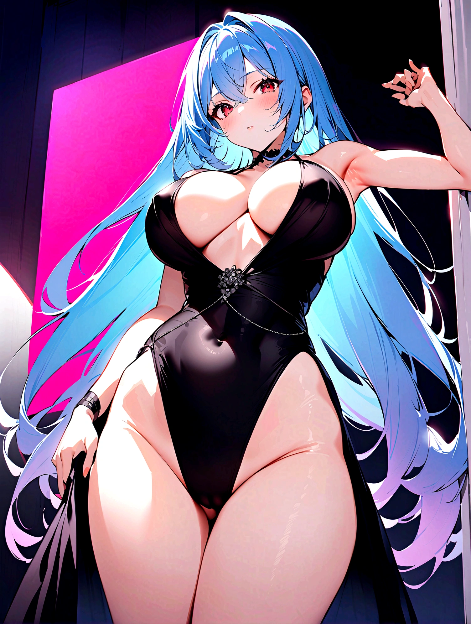 My name is Yukiko.I am a white test woman with long Sky blue hair,red eye color.I am 1.62 cm tall . My breasts measure 200 cm, my waist 40 cm and my hips 200 cm. Dressed in a black string bikini . With big breasts 200 cm