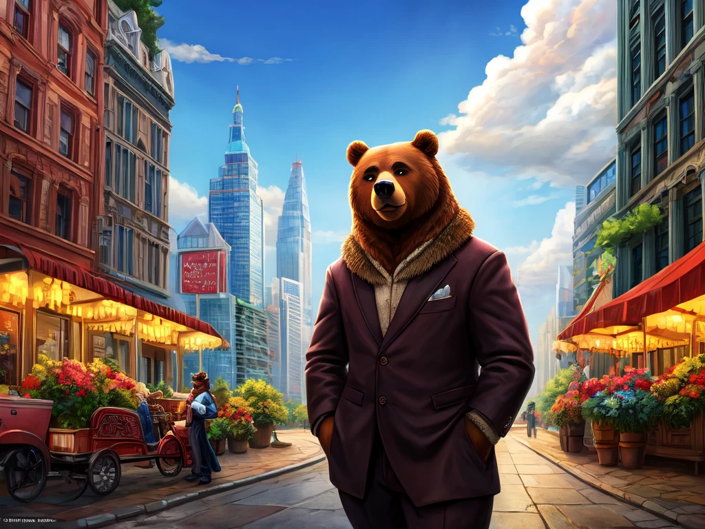 ((best quality)), ((masterpiece)), (detailed), bear in the city