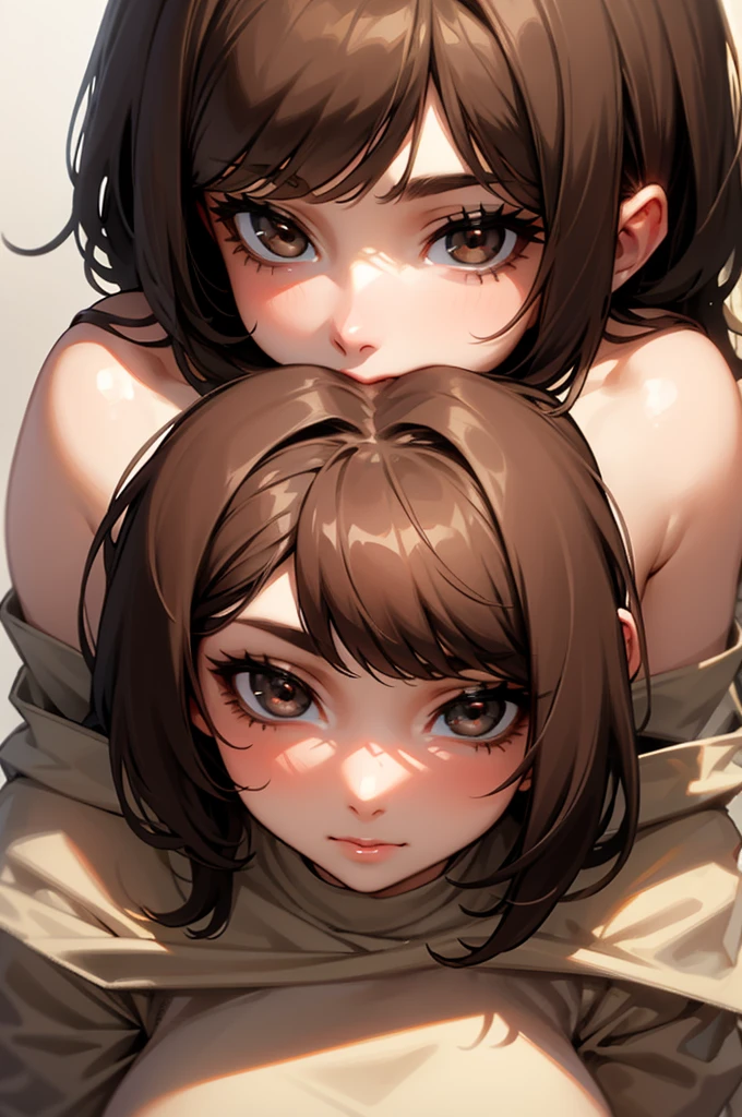 girl, dark brown hair, light brown eyes, dominant look, pretty face, beautiful