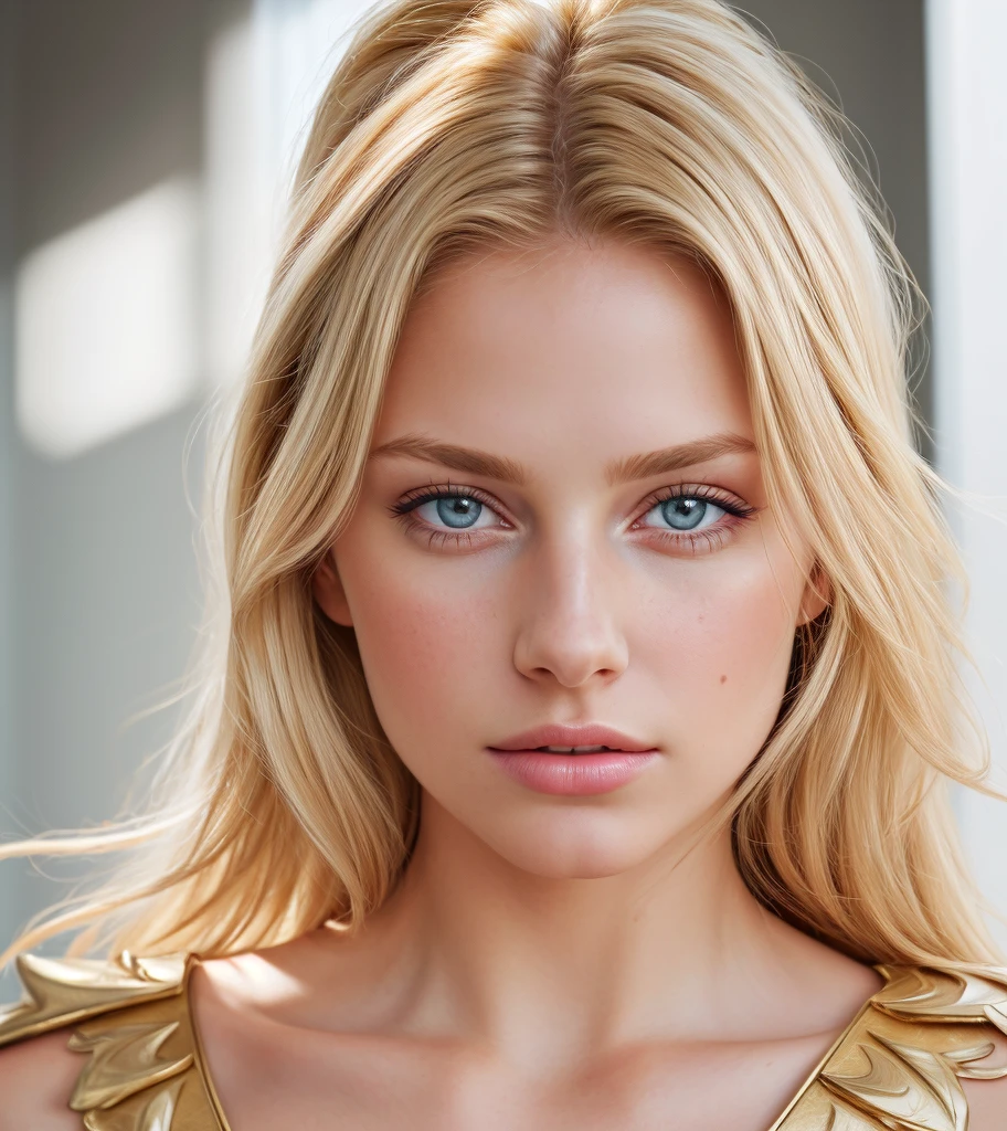 angel, armor gold (masterpiece, best quality, high resolution:1.4), 1girl, angel, skin pores texture, Hair blonde, HD , Photography, movie, cinematic, full Body, Realistic, (8k, RAW photo, best quality, masterpiece:1.2), (realistic, photo-realistic:1.33), best quality, detailed eyes blue, cute,natural lighting, depth of field, film grain, wrinkled skin, sharp, detailed and realistic portrait of a woman ,(freckles:0.5)