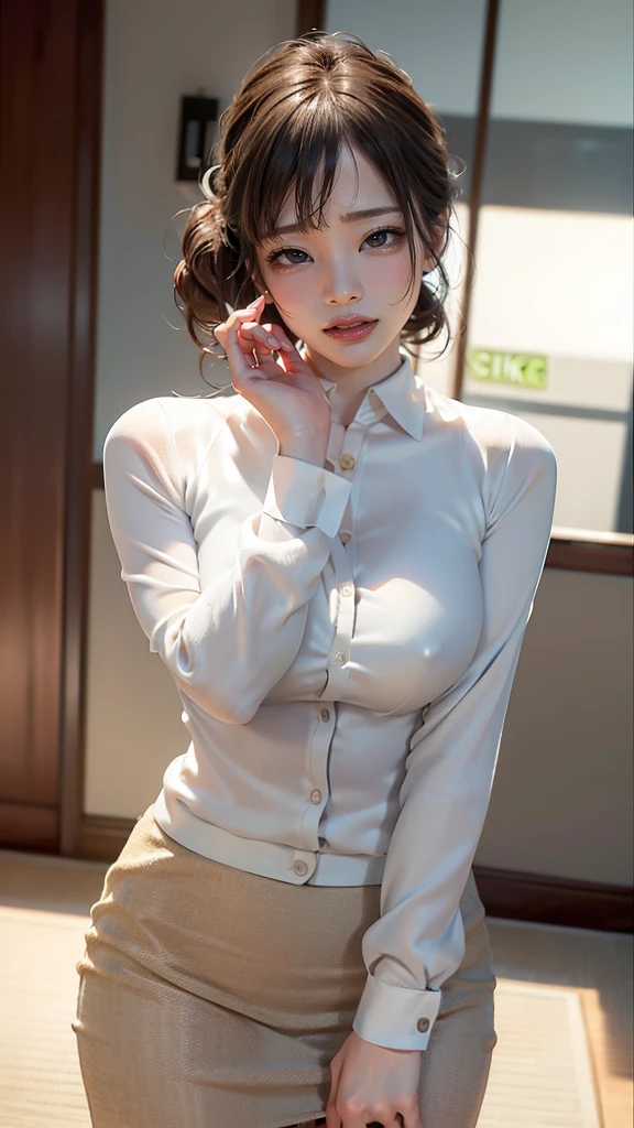 (random office lady fashion:1.5),(Thin type),(large breasts),(random cute pose),(random hairstyle),(Highest image quality,(8K), Ultra-realistic, Best Quality, High quality, High Definition, high quality texture, high detailing, Beautiful detailed, fine detailed, extremely details CG, Detailed texture, realistic representation of face, masterpiece, presence)