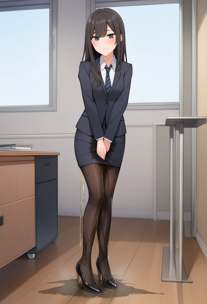 OL、a beauty girl、Excellent style、Nice Buddy、glamorous、Business suits、pencil skirt by the、pantyhose、high-heels、s Office、is standing、full body seenwetting herself:2.0),