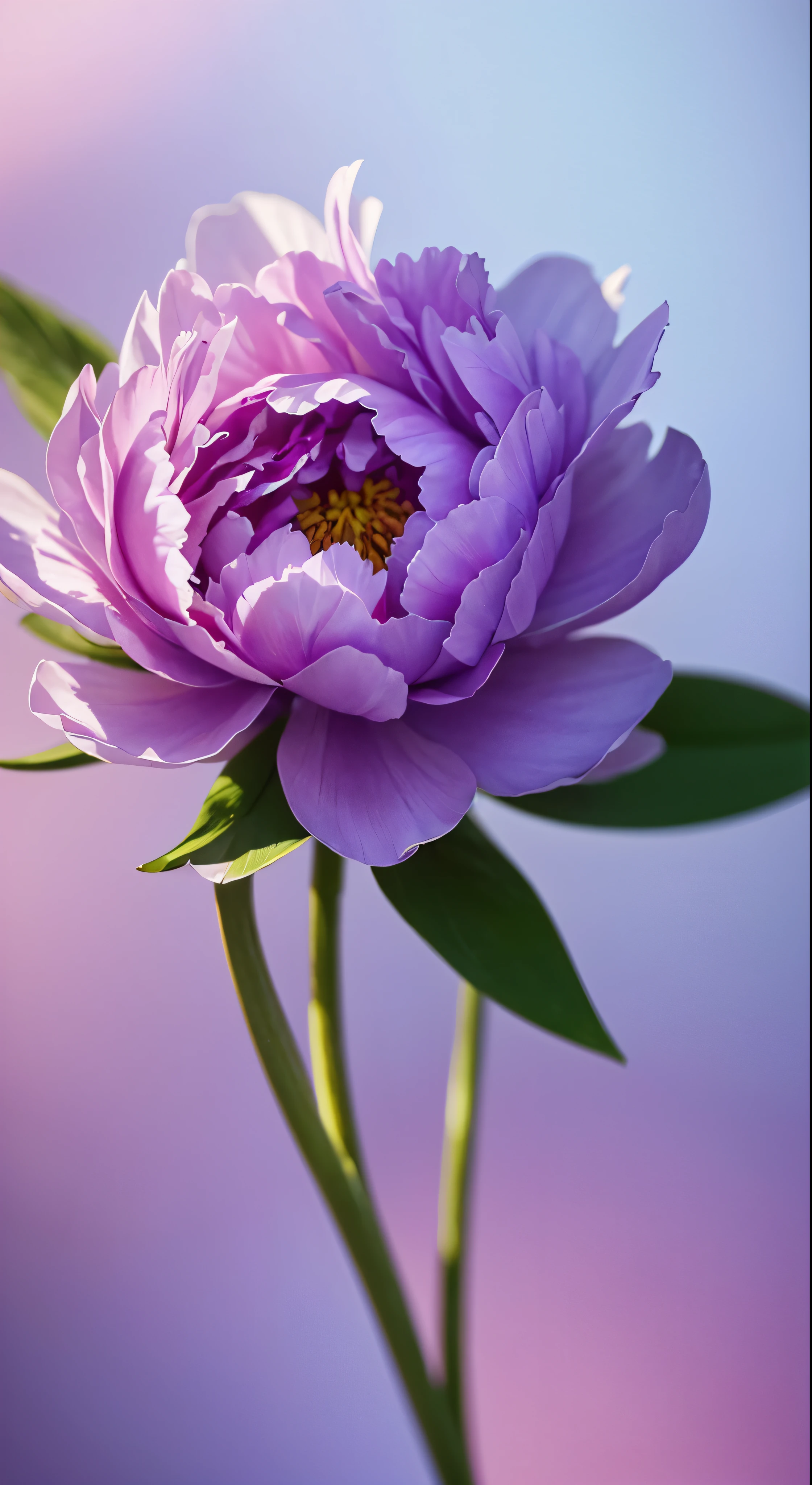 many peony flowers pink and violet, blue background, highly detailed, hyper-realistic, 3d, octane render, bright colors, digital painting, trend in artstation, sharp focus,