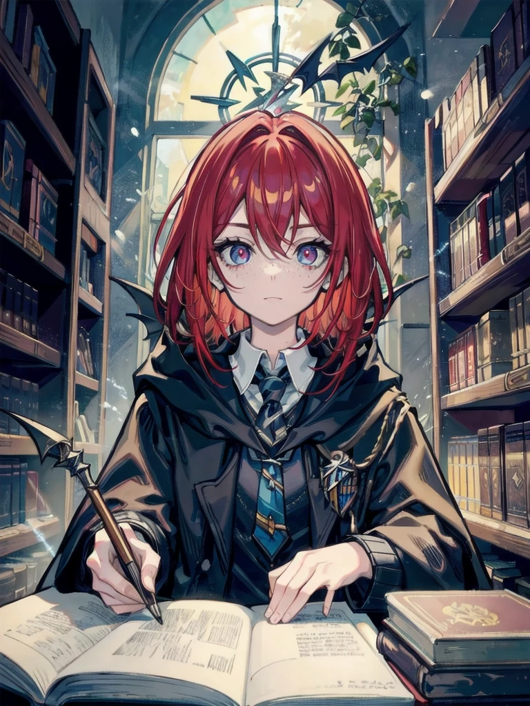 maximum details, cinematic, abstract art, dark theme, deep shadow,
1 girl, adult (elven:0.7) woman, freckles, ruby eyes, dark red quiff hair,
(style-swirlmagic:0.8), looking at viewer, solo, (full body:0.6), detailed background, detailed face, (fragrealitytech theme:1.1), hogwarts teacher, curious, (ravenclaw :1.1), necktie, cloak, casting spell, surrounded by lightning, library in background, sunlight,