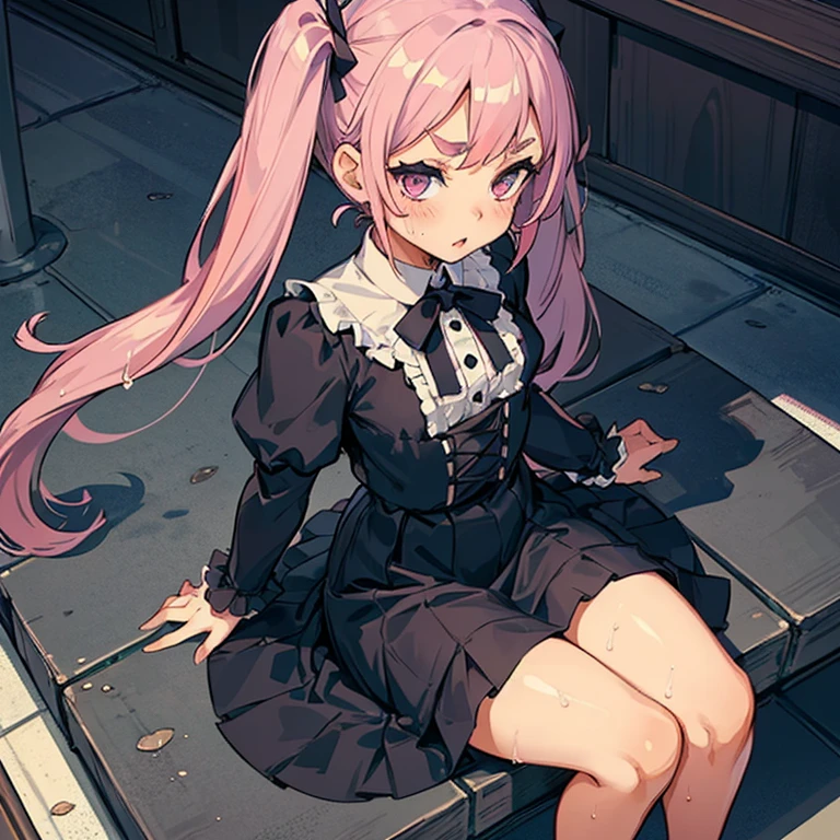 Young girl with pink hair, long twintail hairstyle, small bushy eyebrows, wearing gothic clothes, lolicoankuro) drawing style by zankuro artist, Zancrow style, image uploaded in R34, walking in the mall, flirty smile , suddenly having sex in pub, ((doggy style slic sex )) nd ass in the malrotch, an , (ing raped by a decrepit old man in a dirtyy, teary eyes and angry face))