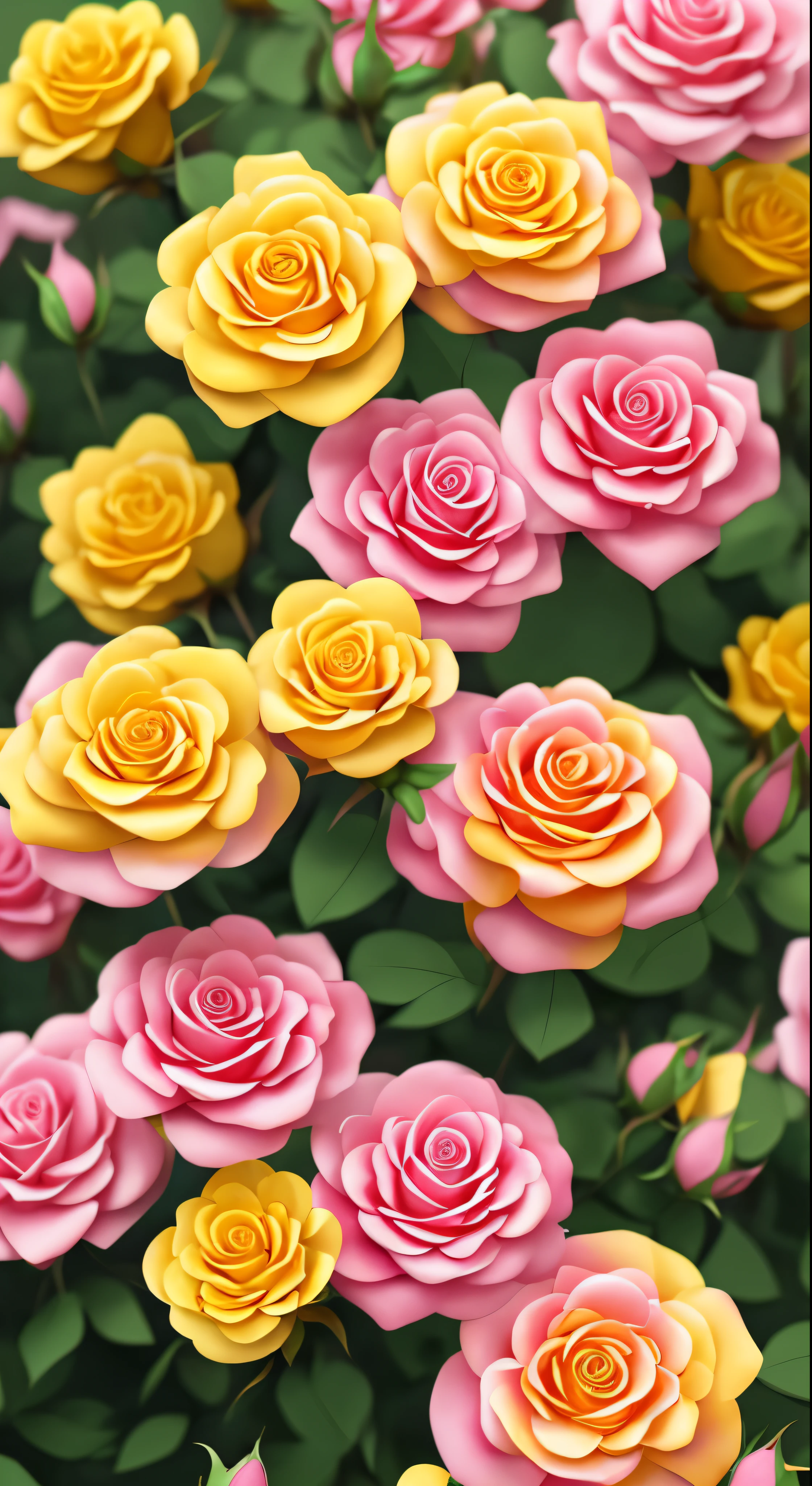 with high definition images，Yellow rose flowers、Pink Background、Very detailed、Ultra-realistic、3d、Octane Rendering、Bright colors、Digital Painting、ArtStation Trends、Sharp Focus、