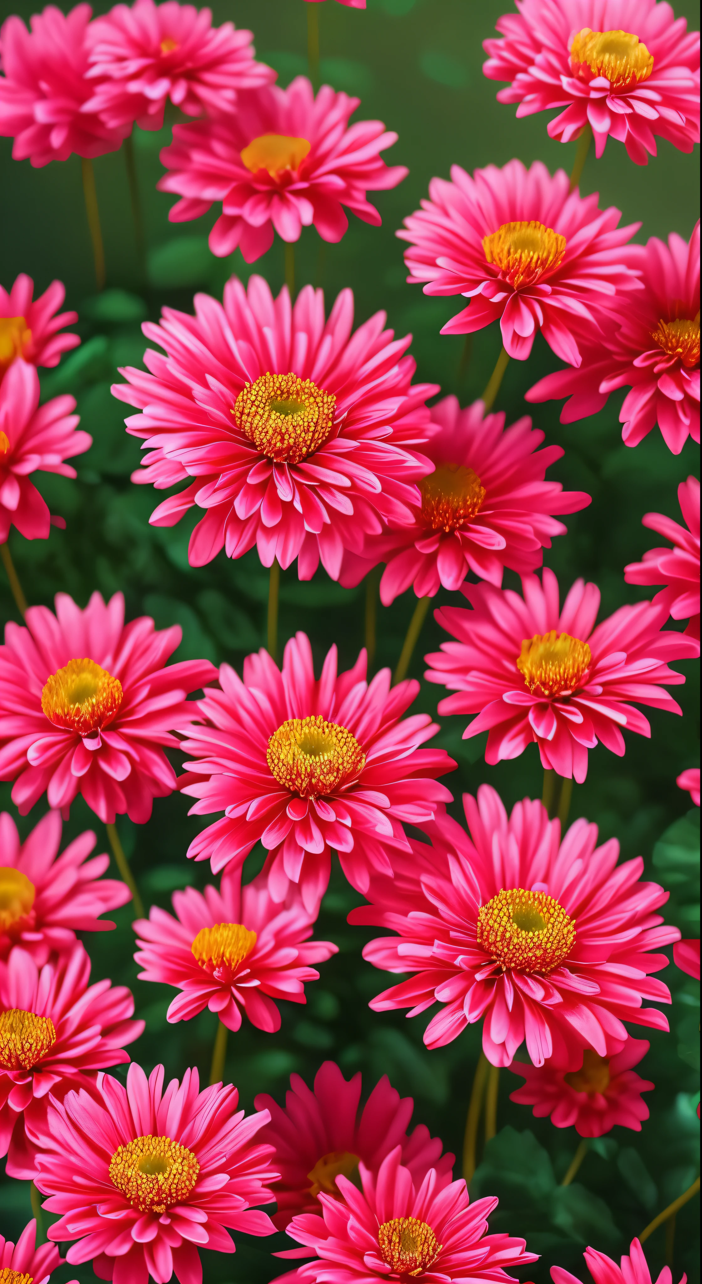 with high definition images,Red chrysanthemum flower、Pink Background、Very detailed、Ultra-realistic、3d、Octane Rendering、Bright colors、Digital Painting、ArtStation Trends、Sharp Focus、