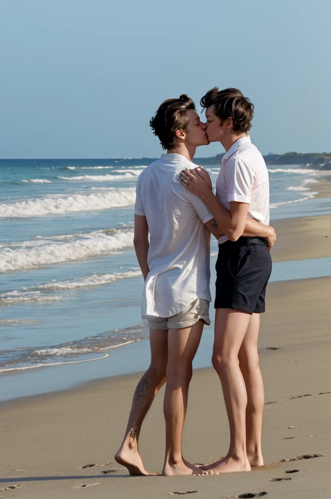 Louis Tomlinson and Harry Styles kissing on the beach. 