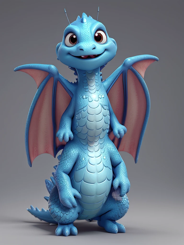 Baby dragon, 3D, disney-pixar style,  solid grey background 