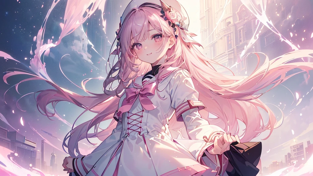 (((Highest quality、masterpiece、Ultra-fine、Ultra-fine、Exquisite、16K、Full HD,Asahi,high school girl,))) 、Dark Eyes、Long eyelashes、White skin、(Pale pink lips、Pale pink cheeks、thin and long)、 ((cute)) ((One person)) 、((The best smile)) 、(Wide Shot、epic proportion)、