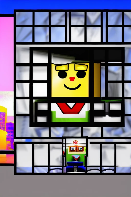 A normal robloxian Roblox character that looks like, inside of a house experience during the night and it looks like a normal house in the living room, Roblox character, happy picture of him holding a cell phone looking at the screen they really broken glitchy TV in the background and two glowing eyes and a window