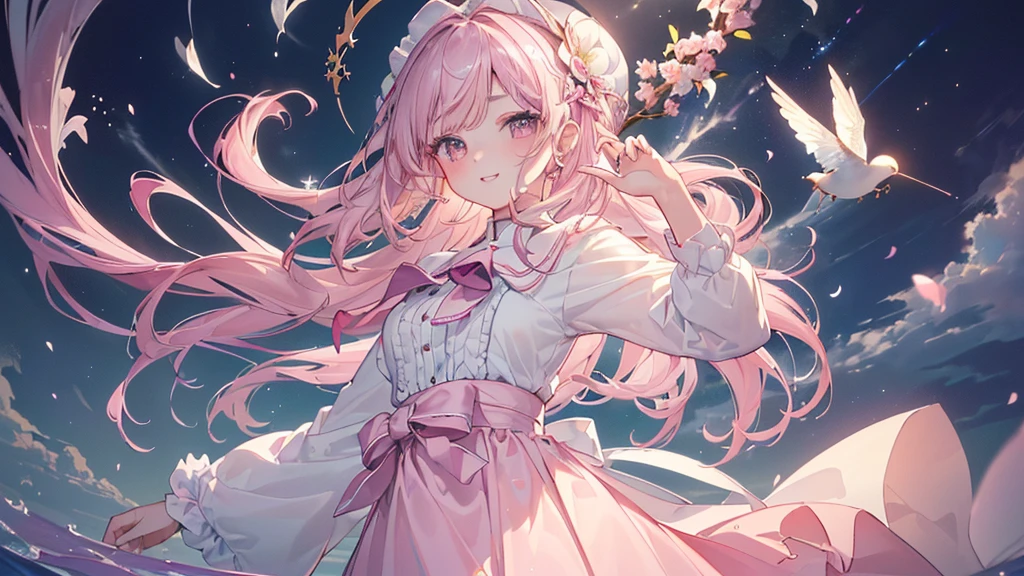 (((Highest quality、masterpiece、Ultra-fine、Ultra-fine、Exquisite、16K、Full HD,Asahi,high school girl,))) 、Dark Eyes、Long eyelashes、White skin、(Pale pink lips、Pale pink cheeks、thin and long)、 ((cute)) ((One person)) 、((The best smile)) 、(Wide Shot、epic proportion)、