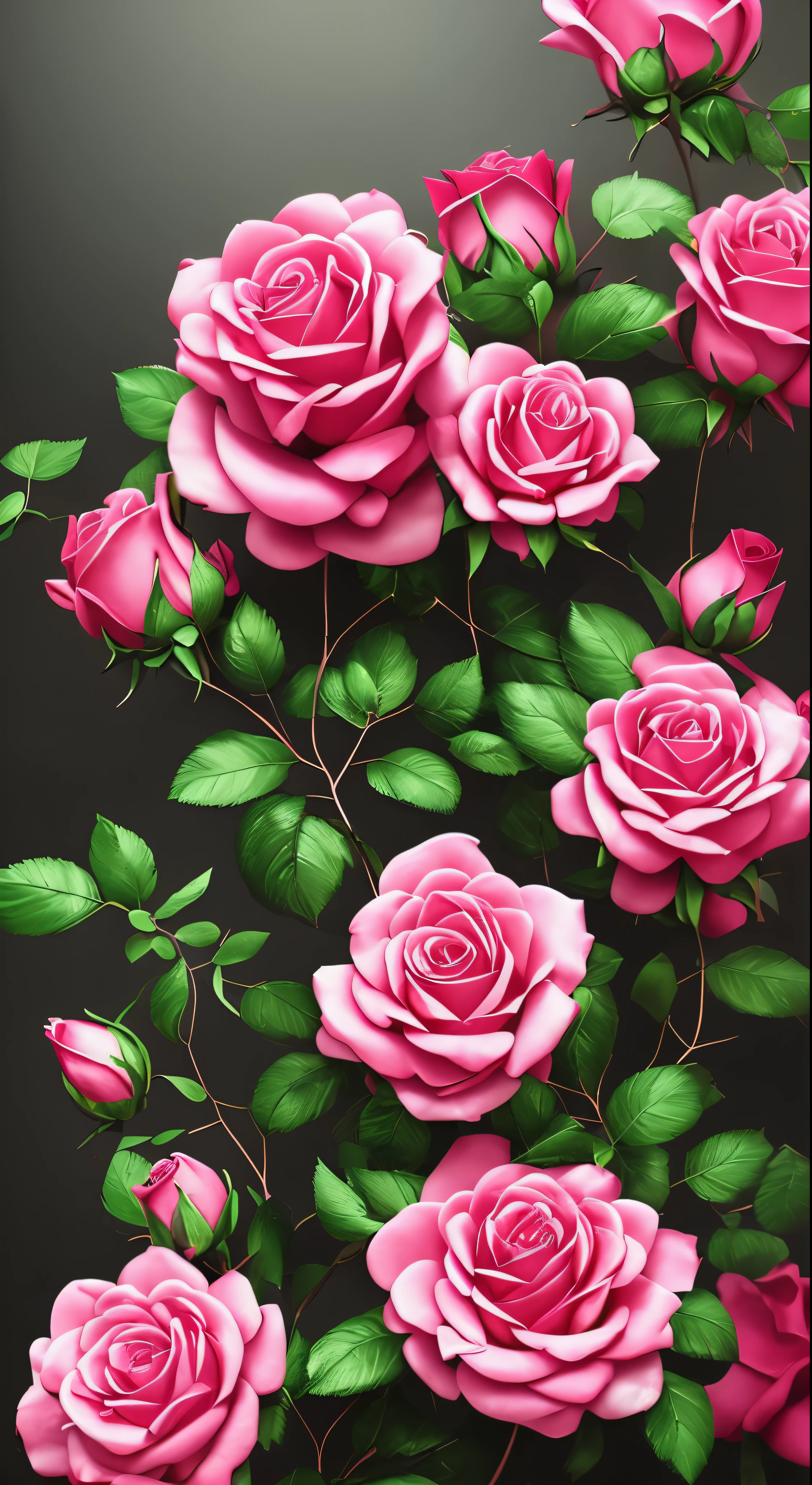 with high definition images,　Black rose flowers、Pink Background、Very detailed、Ultra-realistic、3d、Octane Rendering、Bright colors、Digital Painting、　ArtStation Trends、Sharp Focus、