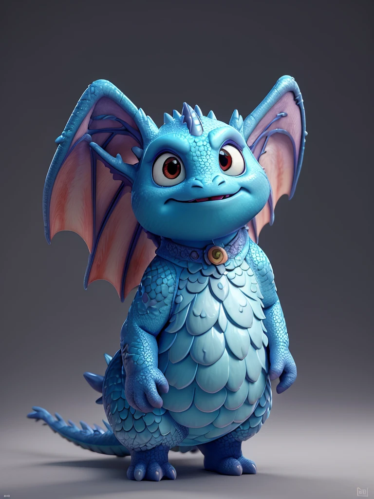 a  dragon, 3D, disney-pixar style, solid grey background, extremely detailed, 8k, hyperrealistic, volumetric lighting, dynamic pose, cute and adorable expression, intricate scales, glowing eyes, puffed up chest, spread wings, whimsical, magical, fantasy, warm colors, dramatic lighting