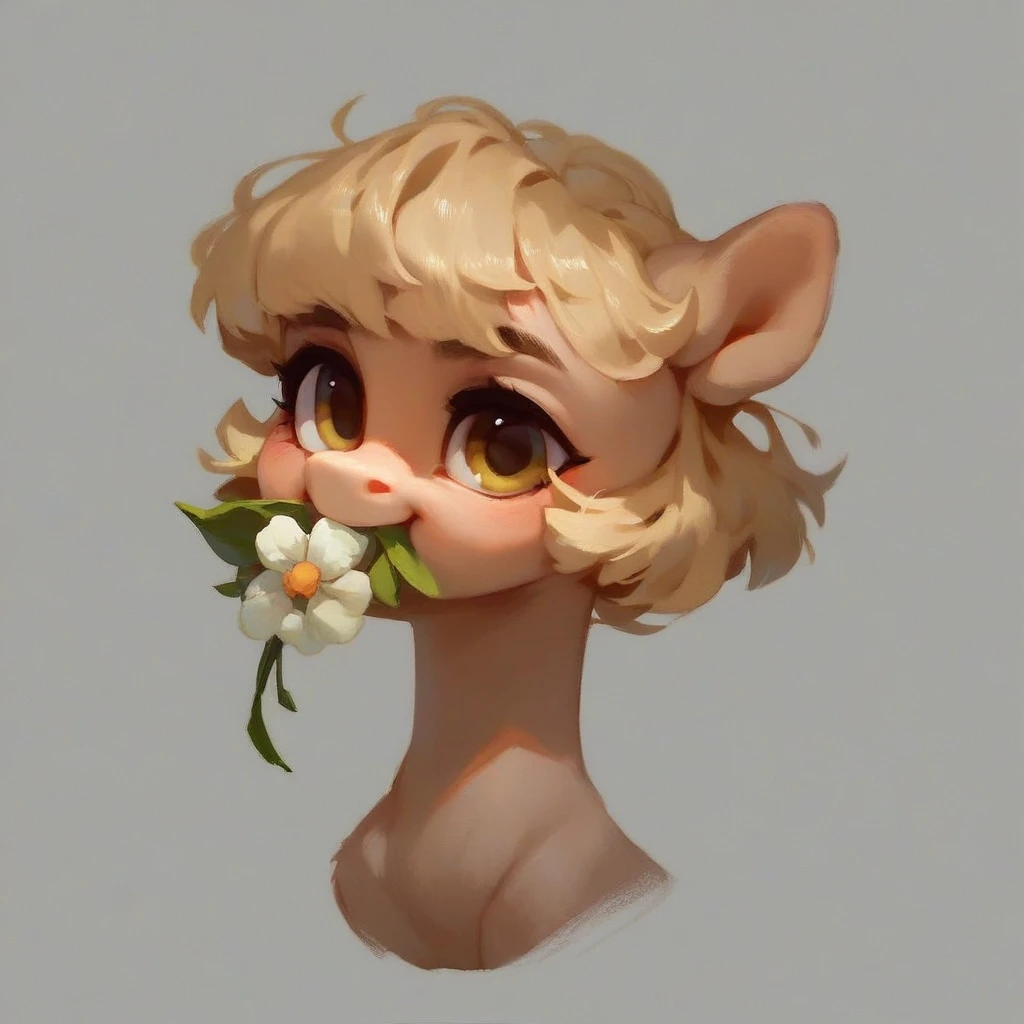 score_9, score_8_up, score_7_up, score_6_up, cute pony portrait, simple background, full body,my little pony body, pony girl,eyes yellow,short hair light blonde,skin fur white,talis long light blonde,full body,pose holding flower in mouth