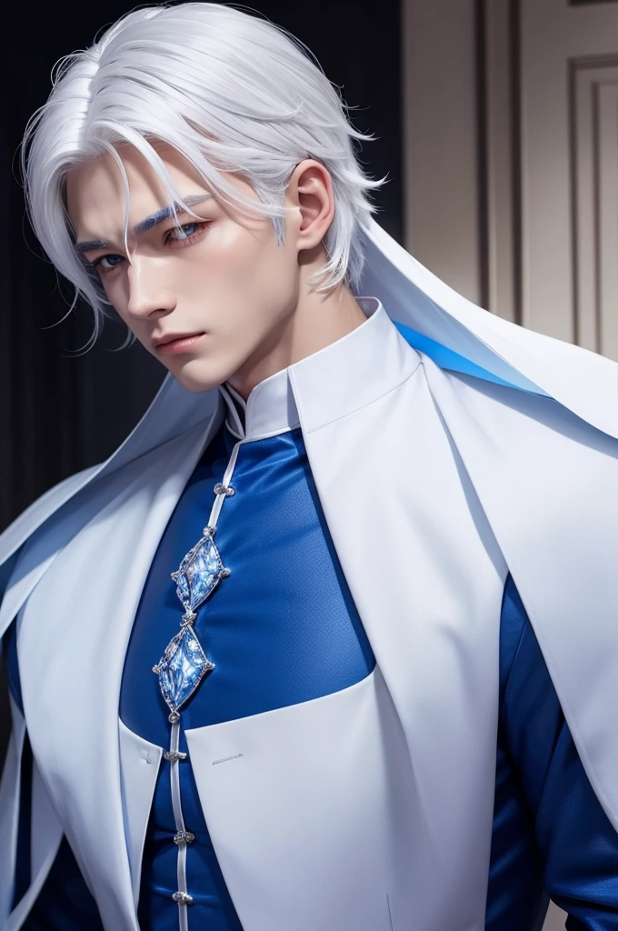 White hair with blue crystal tiara red shirt men's basketball game free fire