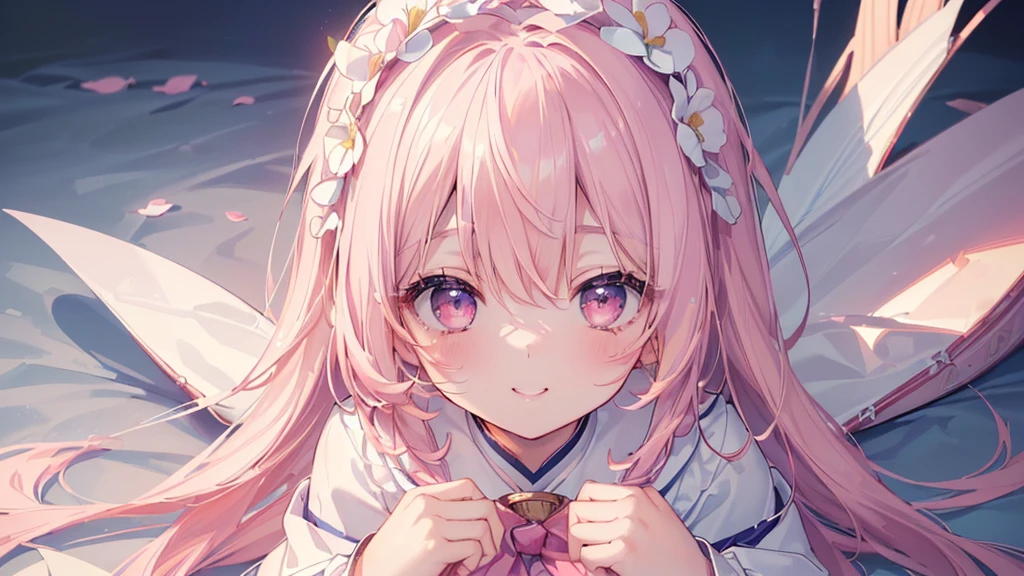 (((Highest quality、masterpiece、Ultra-fine、Ultra-fine、Exquisite、16K、Full HD,Asahi,high school girl,))) 、Dark Eyes、Long eyelashes、White skin、(Pale pink lips、Pale pink cheeks、thin and long)、 ((cute)) ((One person)) 、((Top view,The best smile)) 、(Wide Shot、epic proportion)、