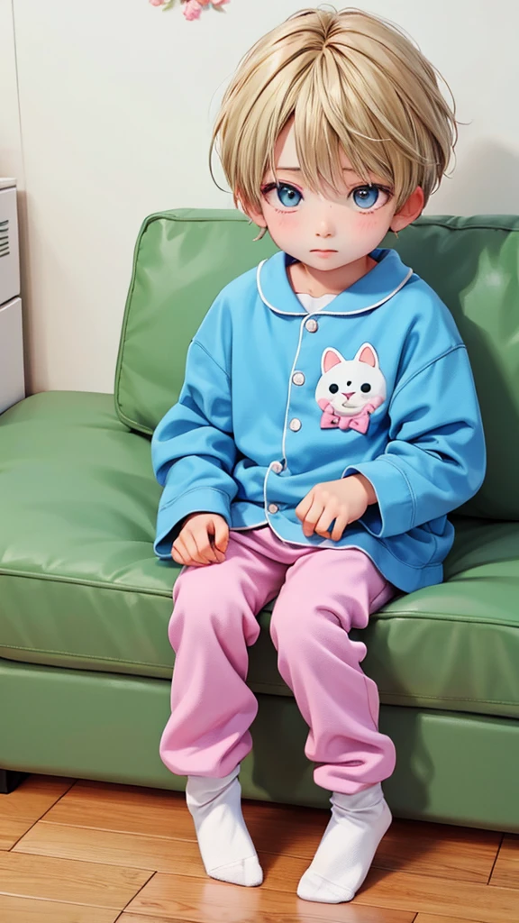 Cute 6 year old anime boy wearing cute socks and super kawaii animal pajamas