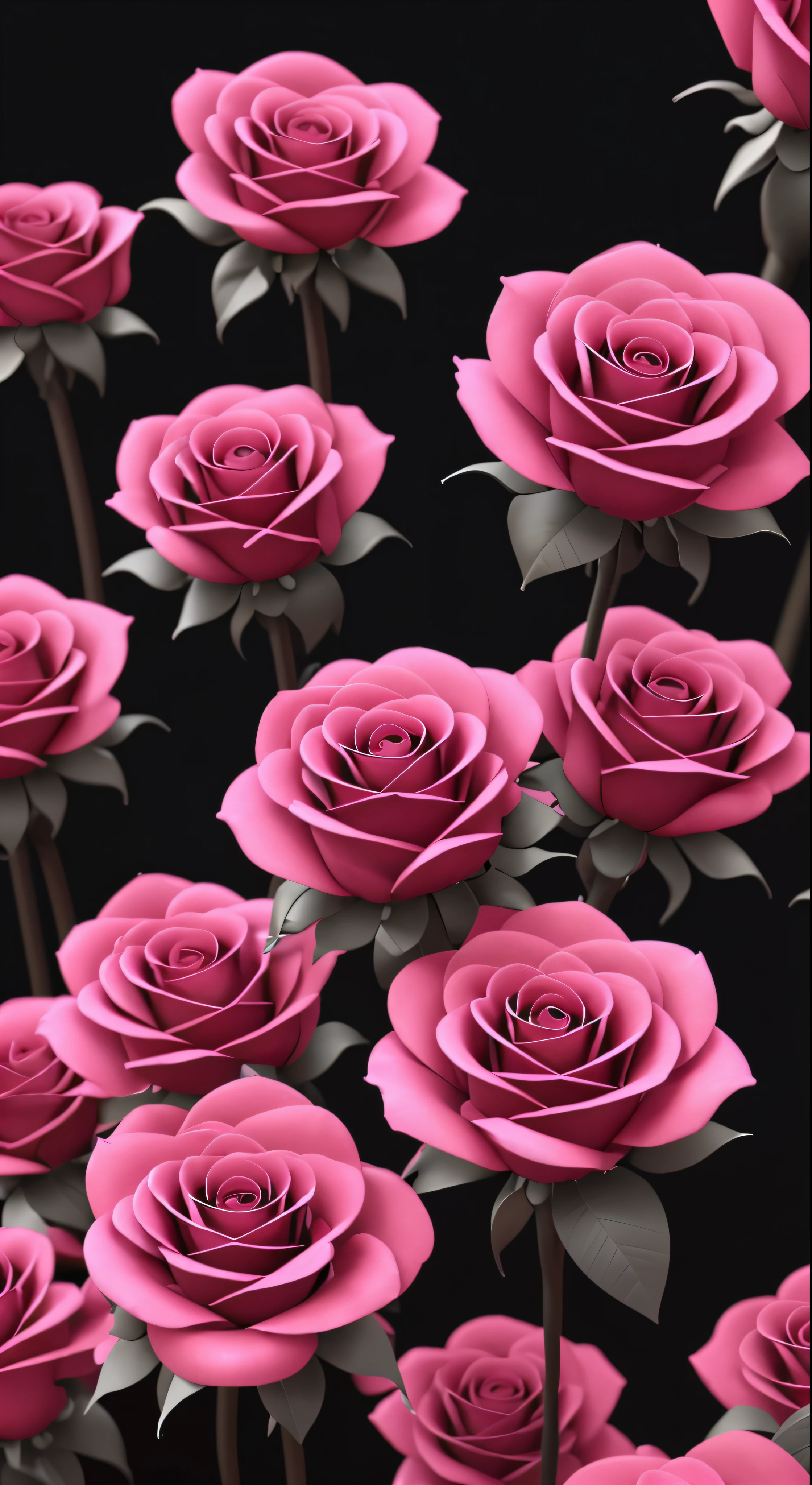 with high definition images,　Black rose flowers、Pink Background、Very detailed、Ultra-realistic、3d、Octane Rendering、Bright colors、Digital Painting、　ArtStation Trends、Sharp Focus、