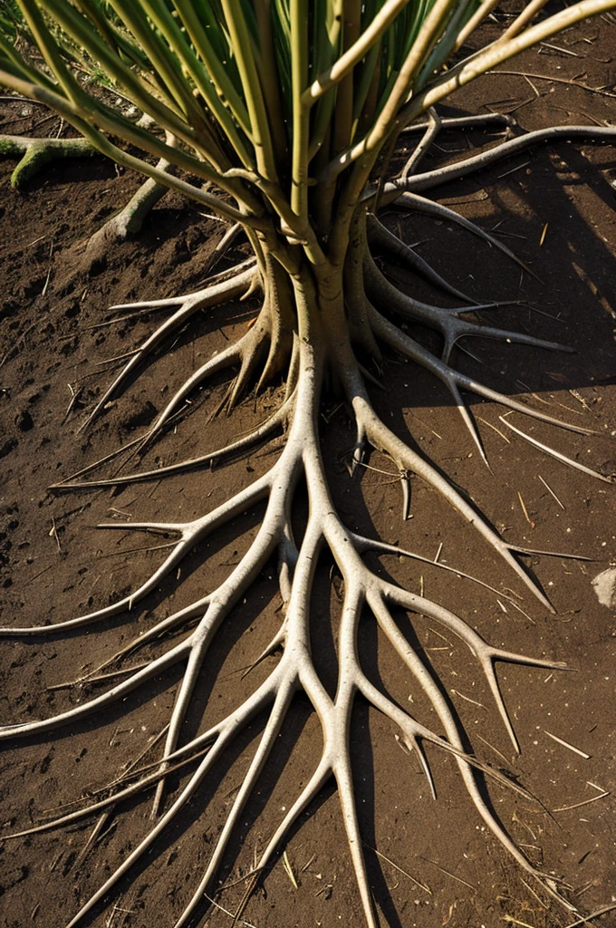 Trident-shaped roots
