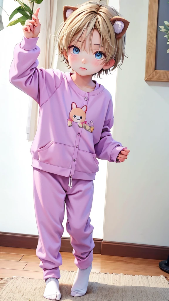 Cute 6 year old anime boy wearing cute socks and super kawaii animal pajamas