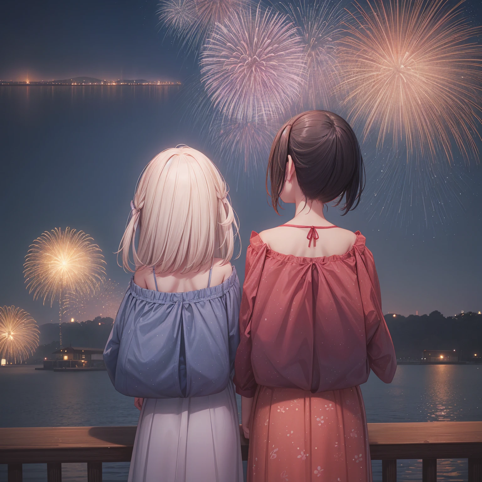 Fireworks、night、Back view