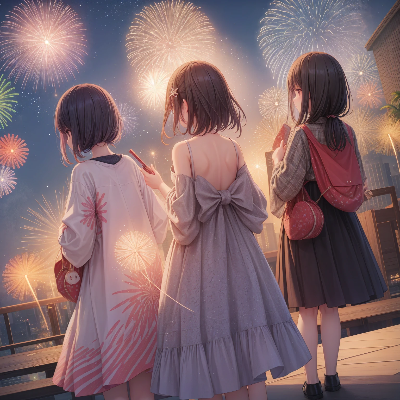 Fireworks、night、Back view