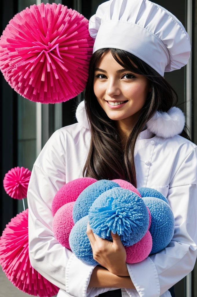 Pom-pom girlCL, Pompon_Pompon_(pom-pom girl), holding Pompon Pompons, très détaillé, la photographie numérique, (chef-d&#39;œuvre), hdrBOOK COVER, Cheerleader girl, black hair, blue eyes, full makeup,  Waist, full Shot, sneaky smile, malicious white skin, freckles,, bright light, bright details, sharp details, many details, very high quality, 4K