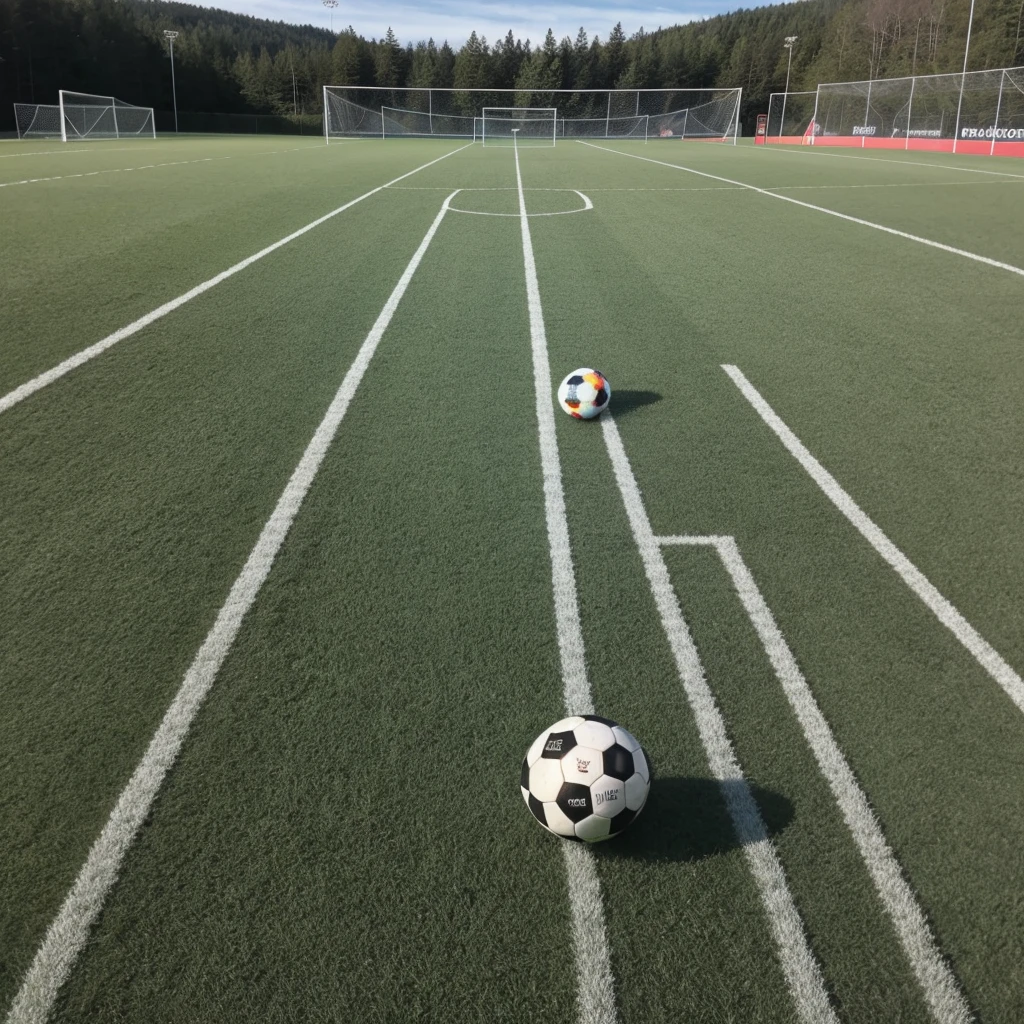 ((Best Quality)), ((Masterpiece)), (detailed), soccer field, with a bow and a soccer ball, it is day