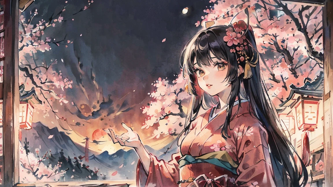 (((Oiran))),(((Prostitute))), Flashy kimono,hair ornaments, Kyoto scenery,(((night))),(((night))),(((night))),(((night))),(((night))),(((night))),(((night))),(((night))),(((night))),(((night))),(((night))),(((night))),(((night))),(((night))),(((night))),(((night))),(((night))),(((night))),(((night))),(((night))),(((night))),(((night))),(((night))),(Lips are red:1.5)、  (((cherry blossomsを見ている))), (((cherry blossomsを見ている))),(((cherry blossomsを見ている))), (((cherry blossomsを見ている))),  (((cherry blossomsを見ている))),(((cherry blossomsを見ている))),20-year-old, watercolor, masterpiece, Highest quality, Very delicate and beautiful girl,Very delicate and beautiful, world masterpiece theater, Very detailedな, Very detailedな, Highest quality,(((赤いFlashy kimono)))。(((赤いFlashy kimono)))。(((赤いFlashy kimono)))。(((赤いFlashy kimono)))。(((赤いFlashy kimono)))。(((赤いFlashy kimono)))。(((赤いFlashy kimono)))。(((赤いFlashy kimono)))。 (((Black Hair))), (((Black Hair))), (((Black Hair))), (((cherry blossoms))), (((cherry blossoms))), (((cherry blossoms))), (((cherry blossoms))), (((Upper Body))), (((Upper Body))), (((Upper Body))), (((Upper Body))), (((Upper Body))), (((Upper Body))), High resolution, Very detailed,Five Girls, Highest quality, shape, masterpiece, Highest quality, Accuracy, A woman in her twenties from the late Edo period.。(((赤いFlashy kimono)))。 。Low saturation old Japanese painting style、The women look like modern anime characters...、She&#39;s wearing a bit of Kabuki makeup..。Strong 2D feel。night。night。night。night。night。night。night。night。background, たくさんの花びらが散っている大きなcherry blossoms、(((Huge full moon))),(((Huge full moon))),(((Huge full moon))),(((Huge full moon))),(((look up))),(((look up))),(((From above))),(((From above))),(((From above))),(((From above))),(((From above))),(((From above))),(((From above))),(((From above))),(((From the side))),(((From the side))),(((From the side))),(((From the side))),(((From the side))),(((From the side)))