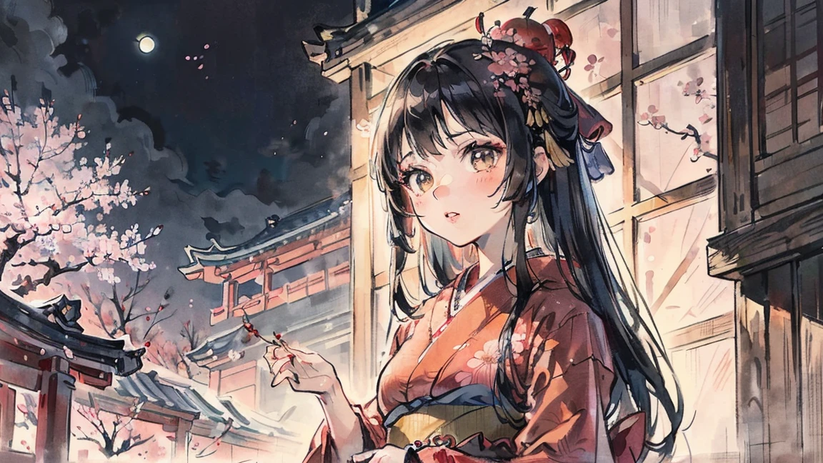 (((Oiran))),(((Prostitute))), Flashy kimono,hair ornaments, Kyoto scenery,(((night))),(((night))),(((night))),(((night))),(((night))),(((night))),(((night))),(((night))),(((night))),(((night))),(((night))),(((night))),(((night))),(((night))),(((night))),(((night))),(((night))),(((night))),(((night))),(((night))),(((night))),(((night))),(((night))),(Lips are red:1.5)、  (((cherry blossomsを見ている))), (((cherry blossomsを見ている))),(((cherry blossomsを見ている))), (((cherry blossomsを見ている))),  (((cherry blossomsを見ている))),(((cherry blossomsを見ている))),20-year-old, watercolor, masterpiece, Highest quality, Very delicate and beautiful girl,Very delicate and beautiful, world masterpiece theater, Very detailedな, Very detailedな, Highest quality,(((赤いFlashy kimono)))。(((赤いFlashy kimono)))。(((赤いFlashy kimono)))。(((赤いFlashy kimono)))。(((赤いFlashy kimono)))。(((赤いFlashy kimono)))。(((赤いFlashy kimono)))。(((赤いFlashy kimono)))。 (((Black Hair))), (((Black Hair))), (((Black Hair))), (((cherry blossoms))), (((cherry blossoms))), (((cherry blossoms))), (((cherry blossoms))), (((Upper Body))), (((Upper Body))), (((Upper Body))), (((Upper Body))), (((Upper Body))), (((Upper Body))), High resolution, Very detailed,Five Girls, Highest quality, shape, masterpiece, Highest quality, Accuracy, A woman in her twenties from the late Edo period.。(((赤いFlashy kimono)))。 。Low saturation old Japanese painting style、The women look like modern anime characters...、She&#39;s wearing a bit of Kabuki makeup..。Strong 2D feel。night。night。night。night。night。night。night。night。background, たくさんの花びらが散っている大きなcherry blossoms、(((Huge full moon))),(((Huge full moon))),(((Huge full moon))),(((Huge full moon))),(((look up))),(((look up))),(((From above))),(((From above))),(((From above))),(((From above))),(((From above))),(((From above))),(((From above))),(((From above))),(((From the side))),(((From the side))),(((From the side))),(((From the side))),(((From the side))),(((From the side)))