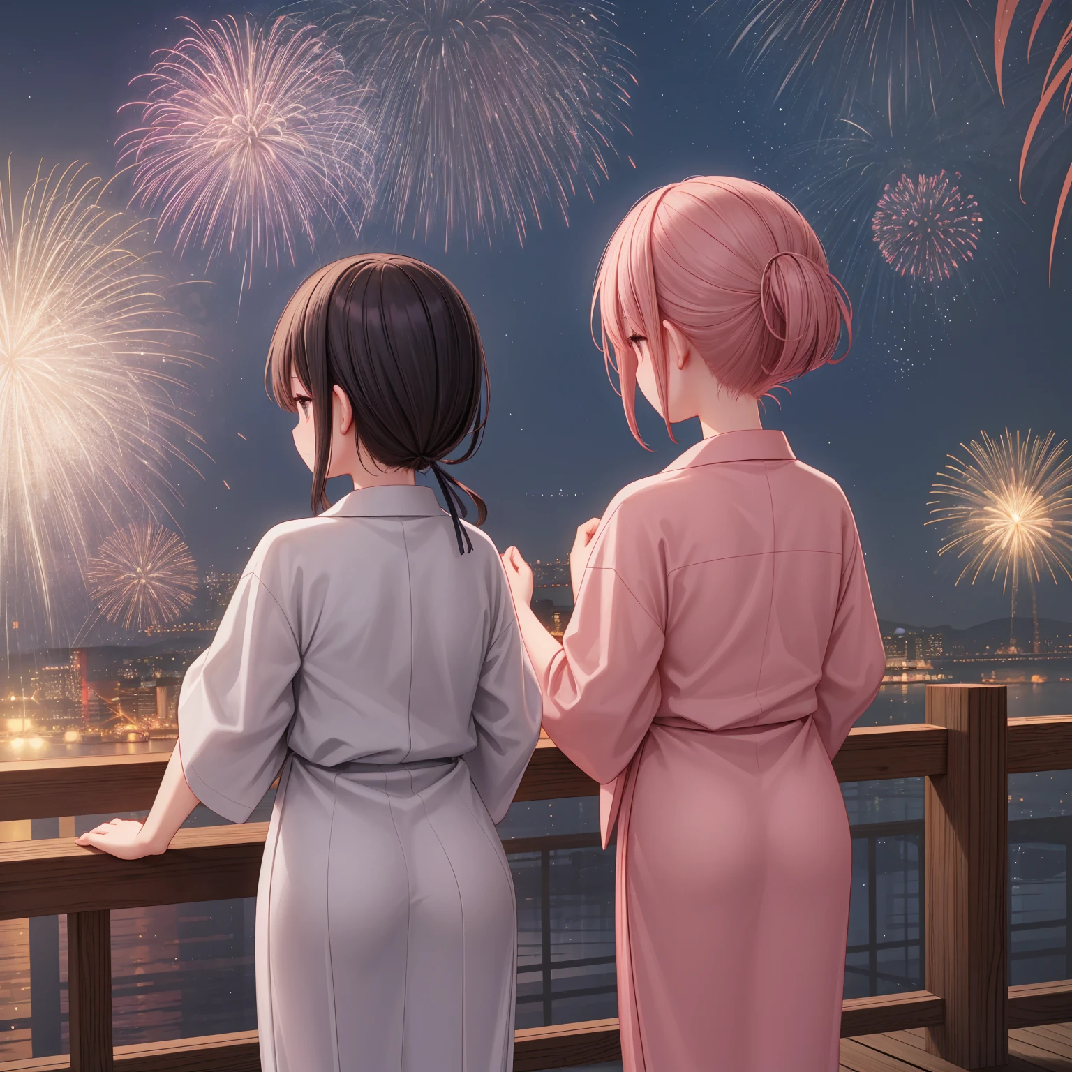 Fireworks、night、yukata、Back view