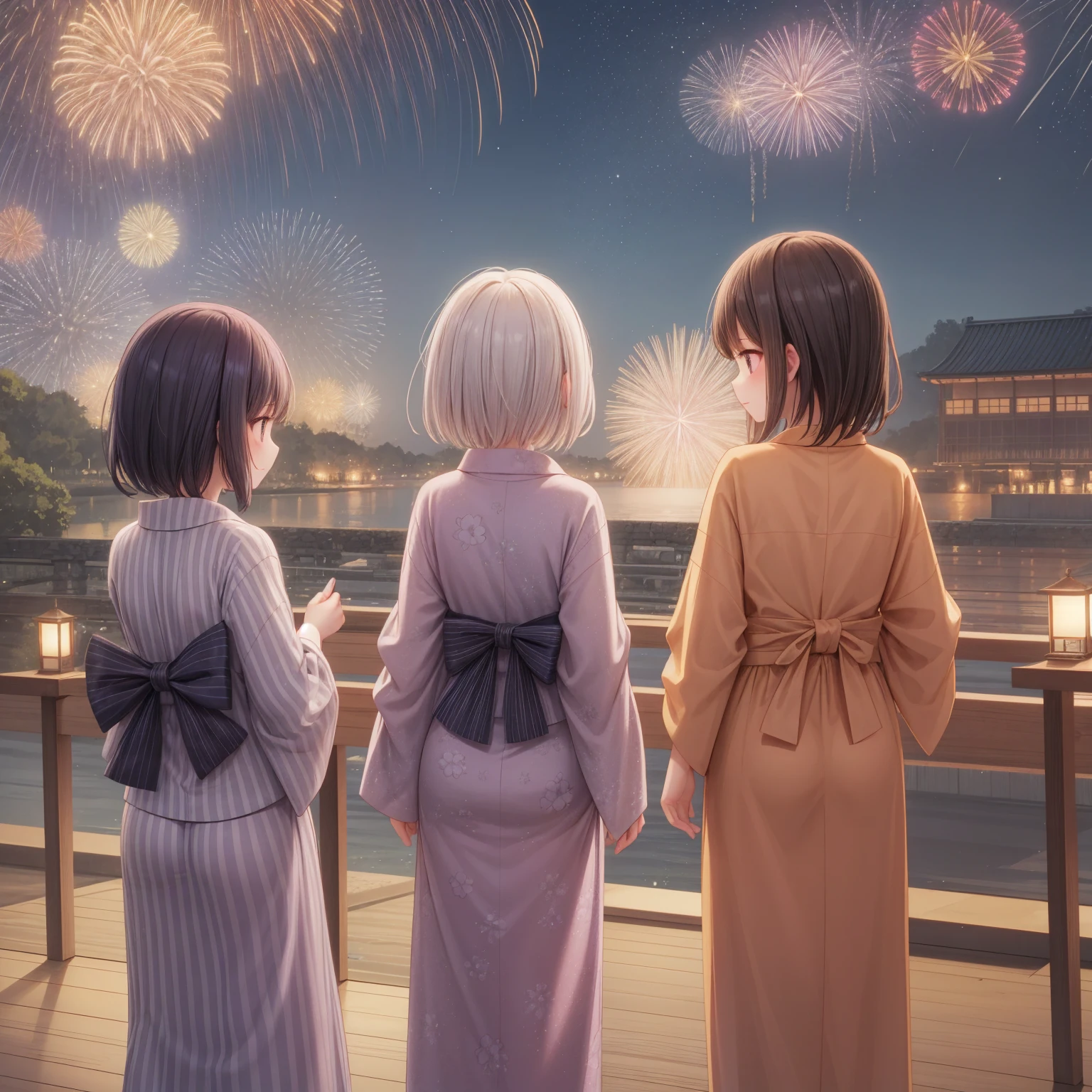 Fireworks、night、yukata、Back view