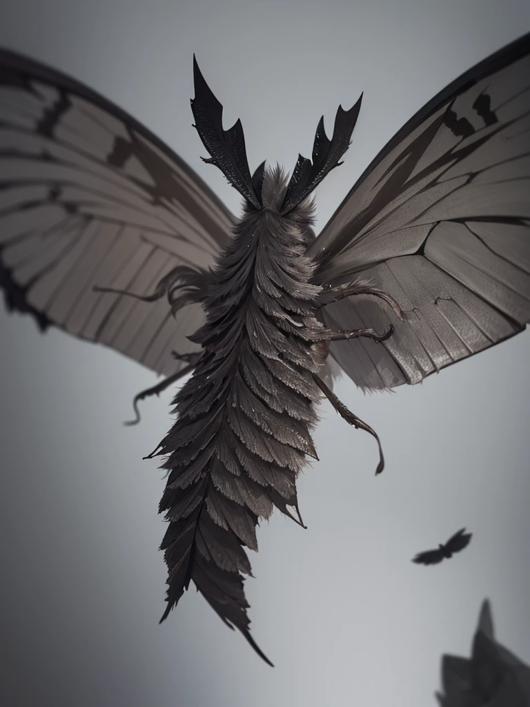 An ashen moth, close up, dark, eerie, large gray wings