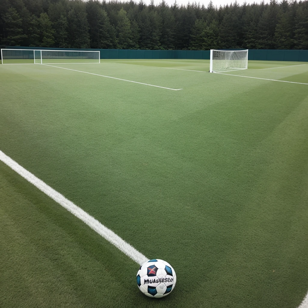 ((Best Quality)), ((Masterpiece)), (detailed), soccer field, with a bow and a soccer ball, it is day