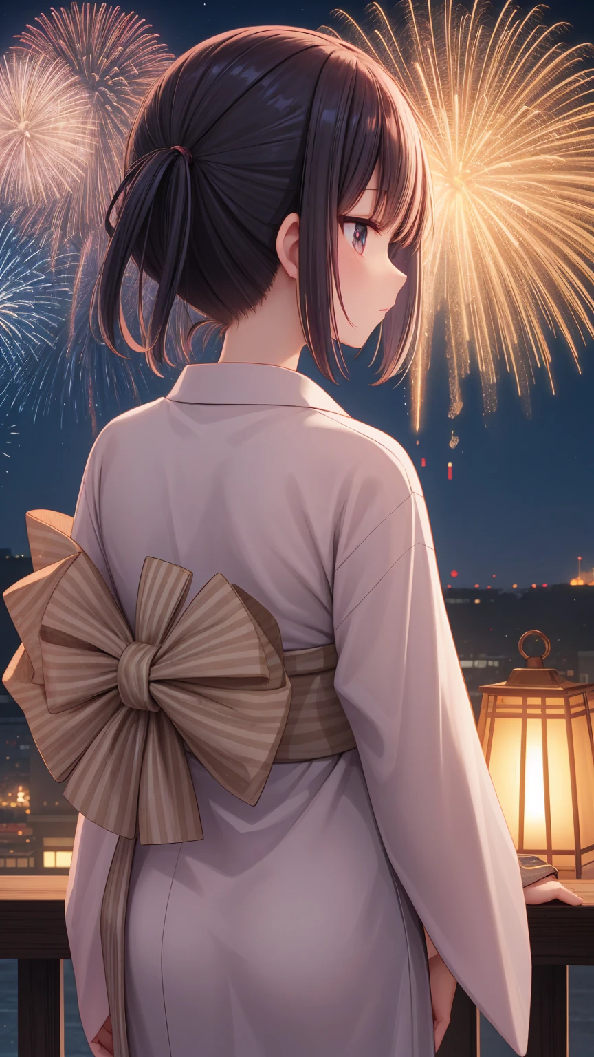 Fireworks、night、yukata、Back view