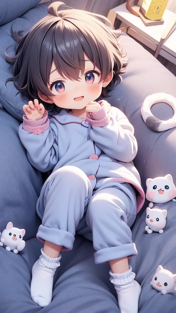 Cute 6  anime boy wearing cute socks and super kawaii animal pajamas