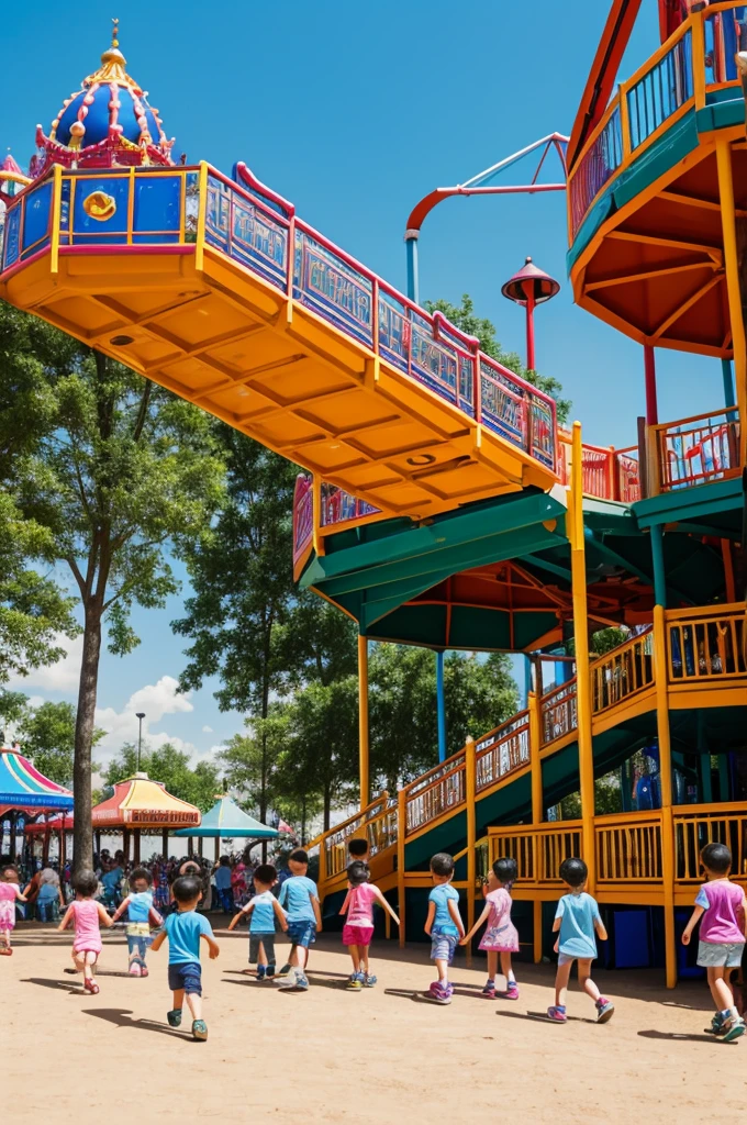 20 children playing in an amusement park