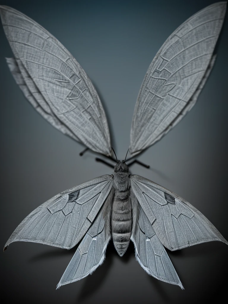 An ashen moth, close up, dark, eerie, large gray wings