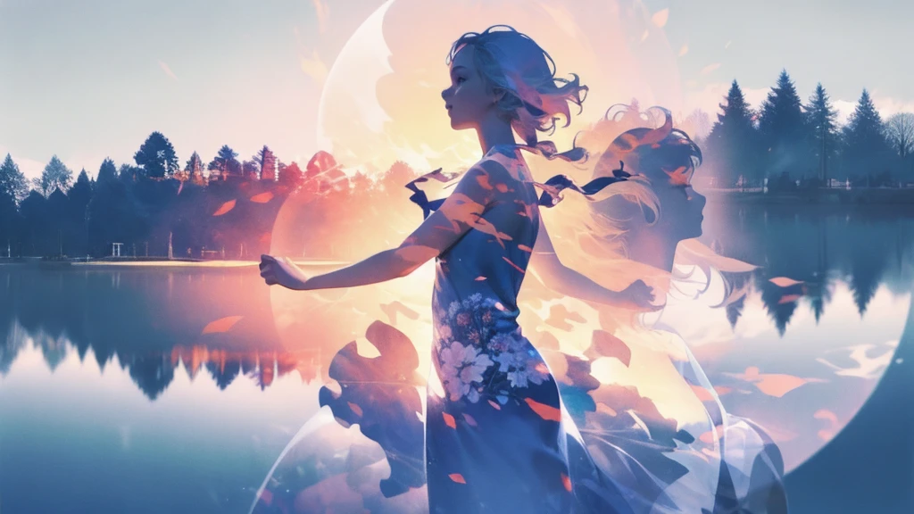 Description of events in a dream、view the earth from the moon、 Translucent girl、The moonlight passes through my body、((Super multiple exposure where the background passes through the body))、I can see your beautiful feet、Esbian all over、The Earth is visible in the background