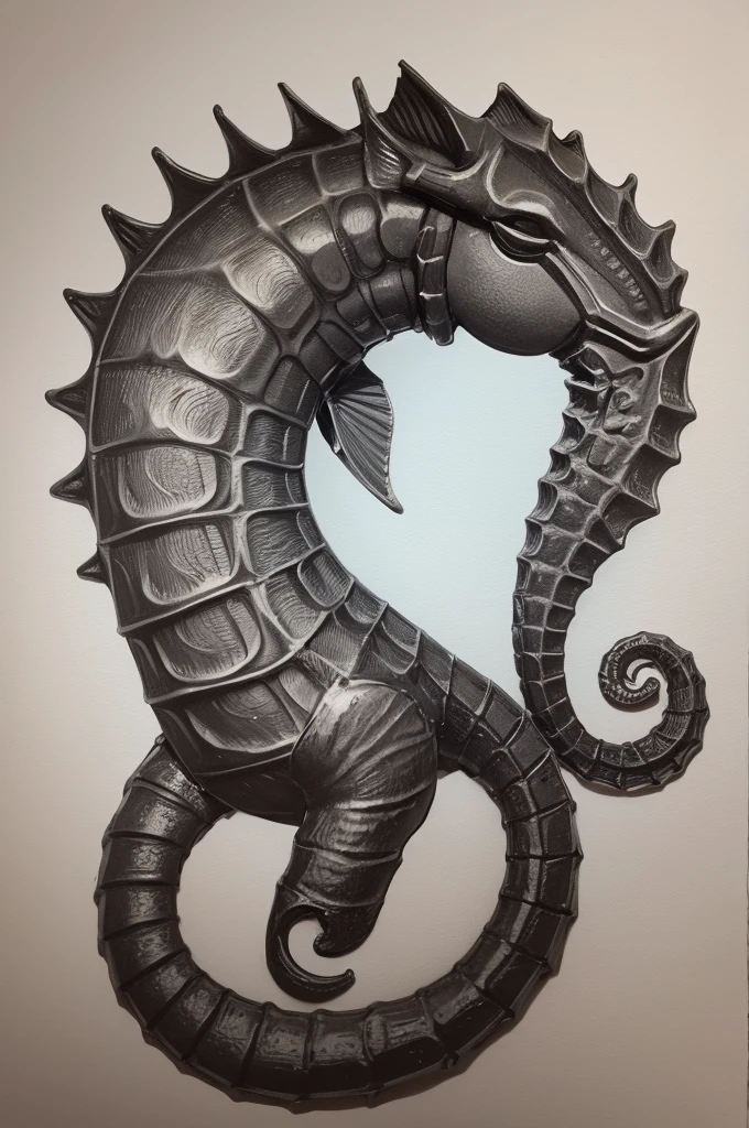 A seahorse with a curly topknot. masculine. drawning
