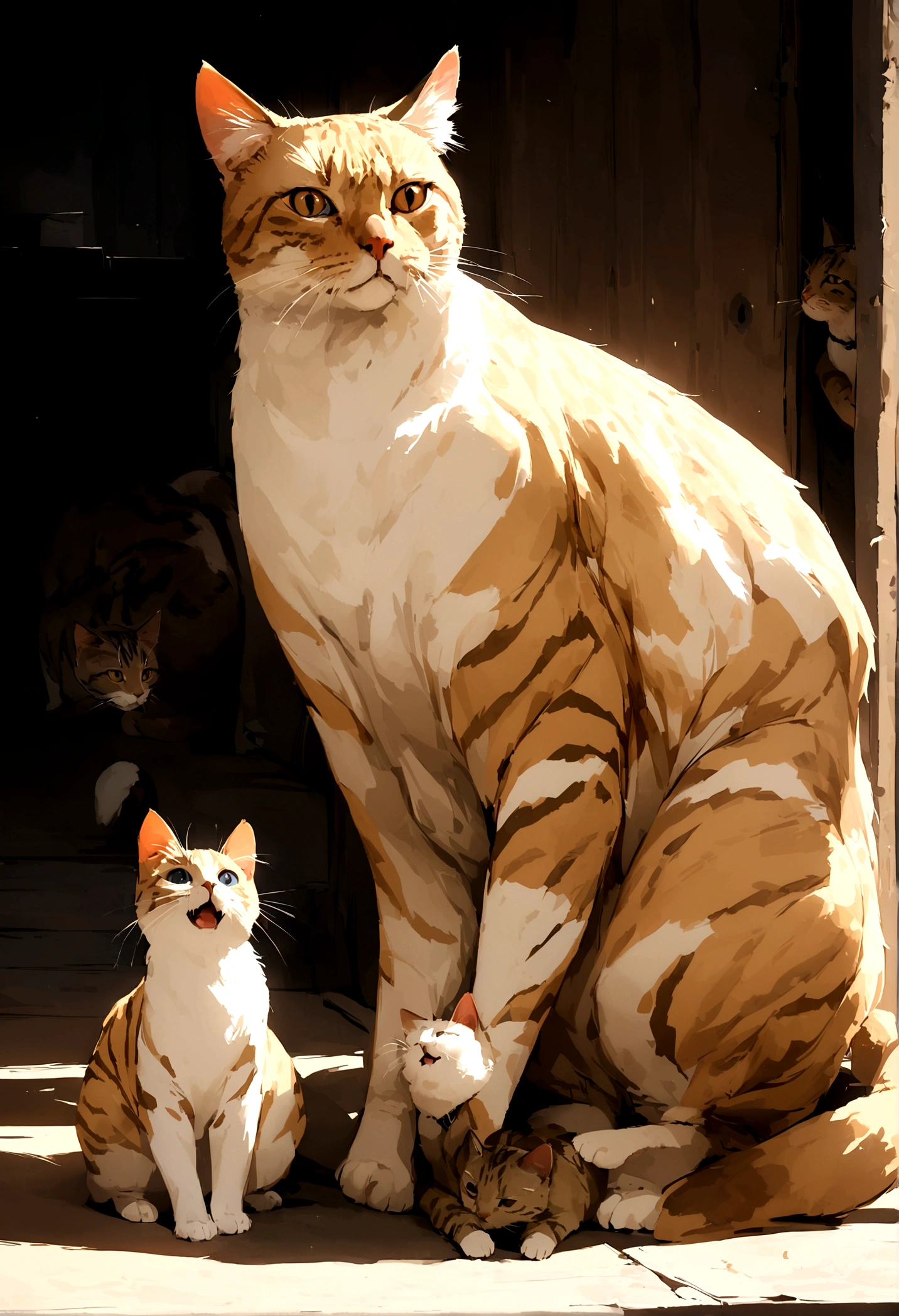 I want you to create a hybrid animal with the body of a bird and the head of a cat, extremely real and impactful.