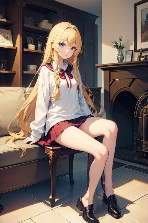 masterpiece, Highest quality, High resolution,Follow the on-screen instructions、Anime Style、One Girl、Princess、Beautiful girl with long blonde hair、I can see her panties、Sit on a chair